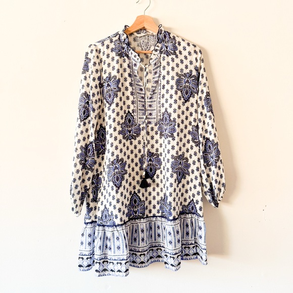Zara Blue and White Long Sleeve Dress Size Medium - Picture 6 of 12